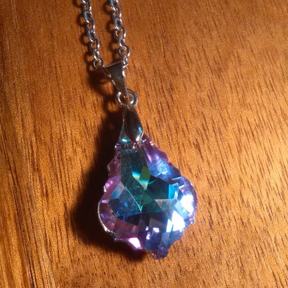 Mystic Color Crystal Baroque Brass Pendant Stainless Steel Necklace - Picture 7 of 16